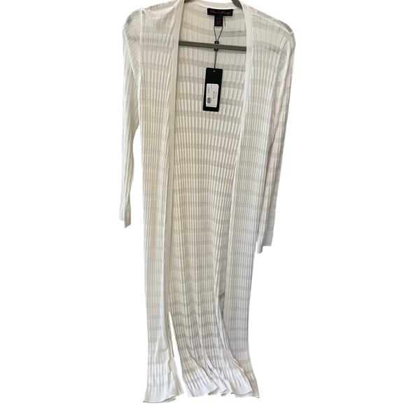 Elena Wang White Long Cardigan Open Front Size Medium NWT Boho - Picture 2 of 7